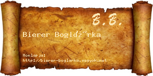 Bierer Boglárka névjegykártya